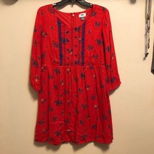 Old Navy Red Floral 3/4 Sleeve Dress